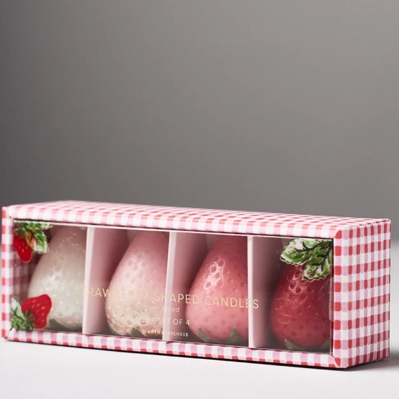 Anthropologie Other - Adorable Strawberry Shaped Wax Decorative Candles, Set of 4 Anthro